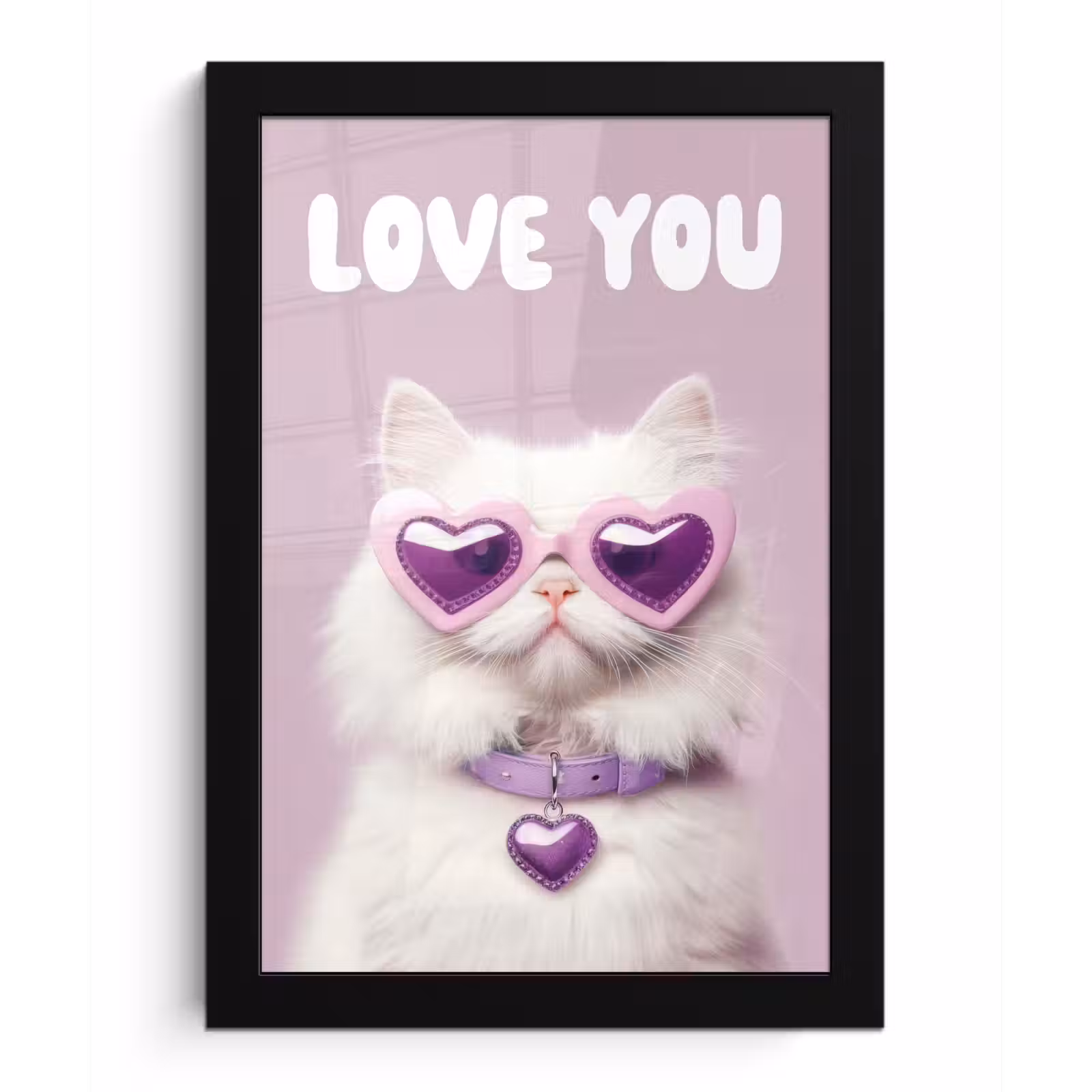 Poster met lijst - Kat - Love - Paars - Valentijn — 1