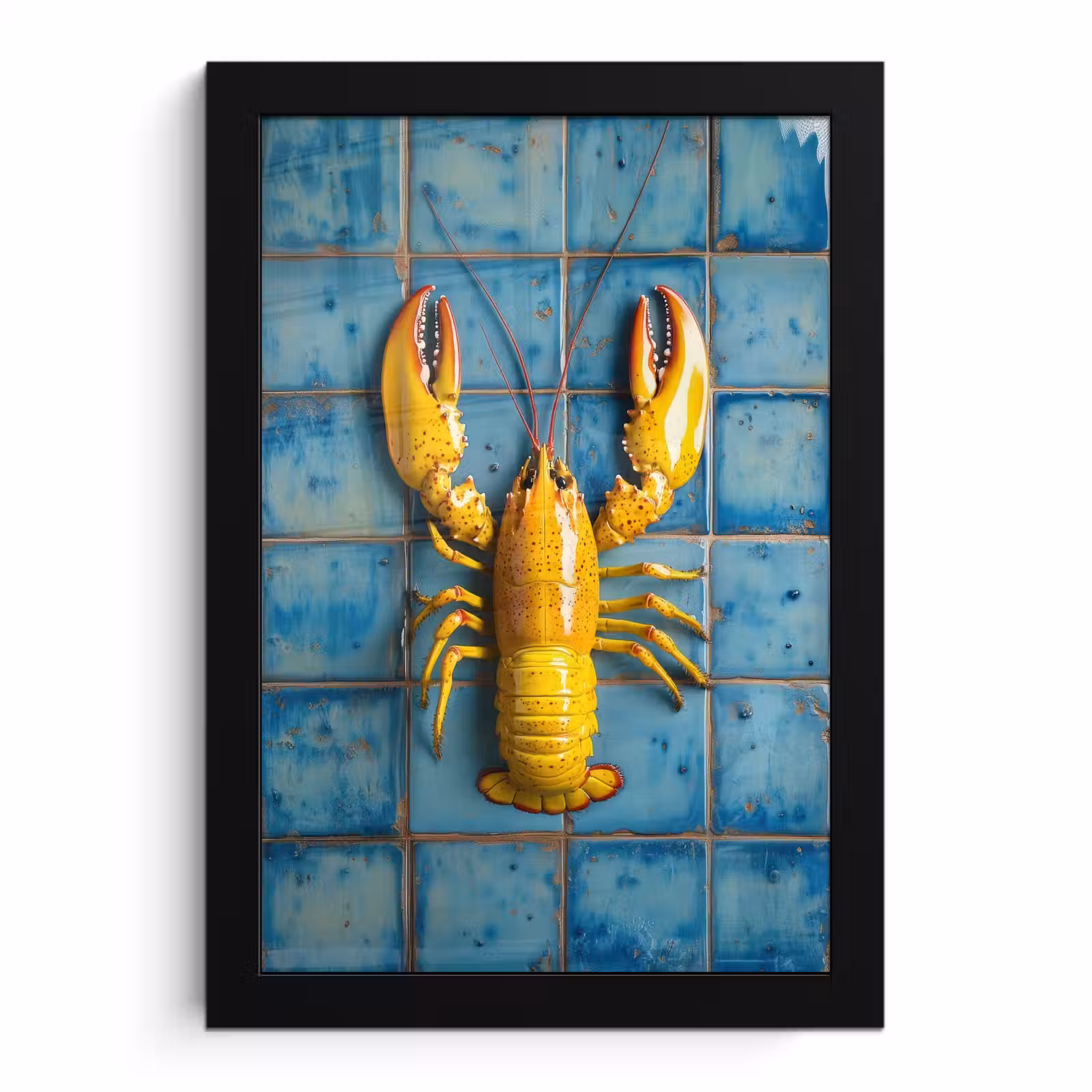 Poster met lijst - Kreeft - Geel - Blauw - Tegels — 1