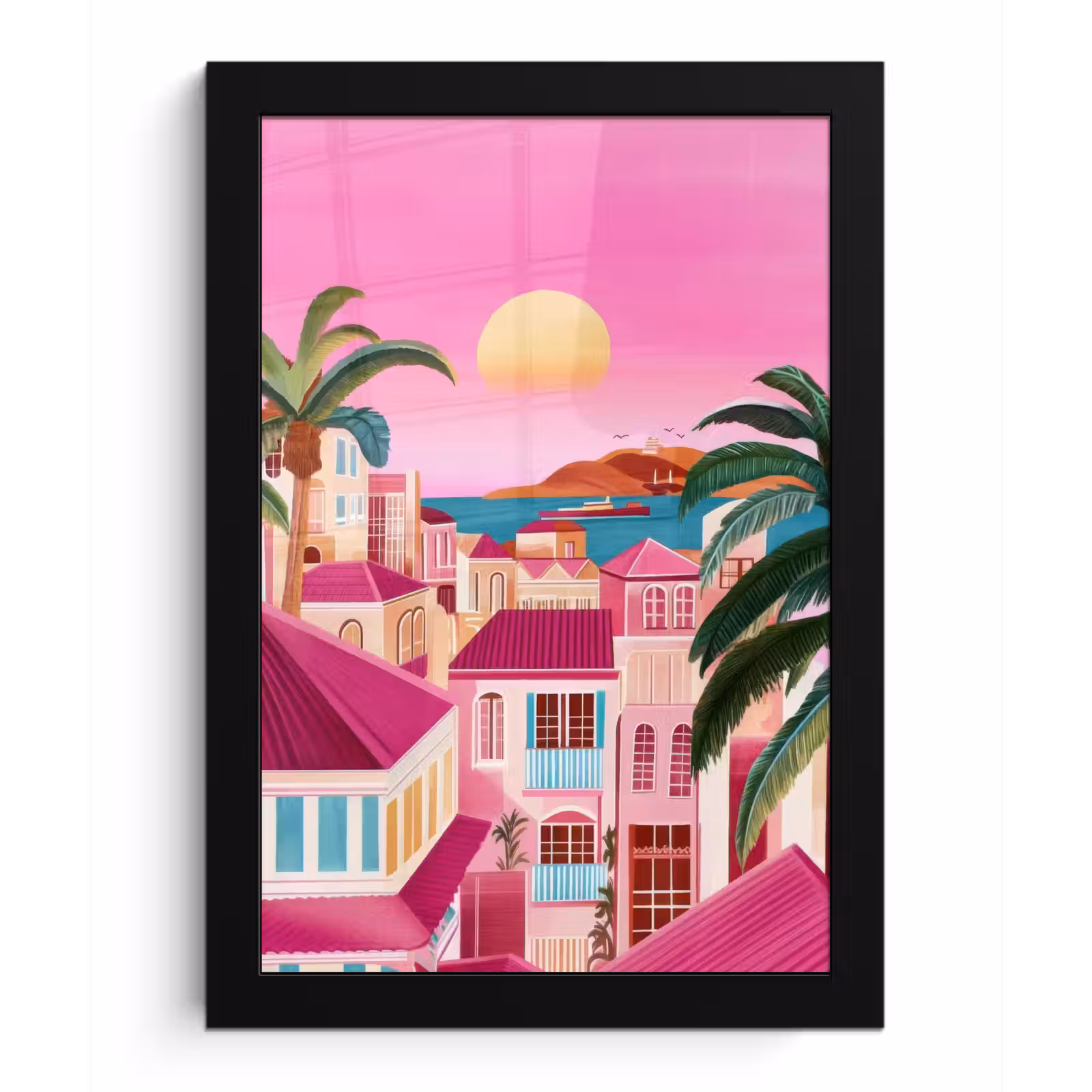 Poster met lijst - Stad - Roze - Palmbomen — 1