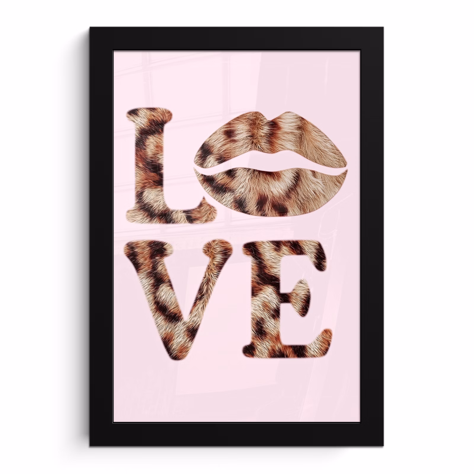 Poster met lijst - Tekst - Love - Pantervacht - Lichtroze — 1