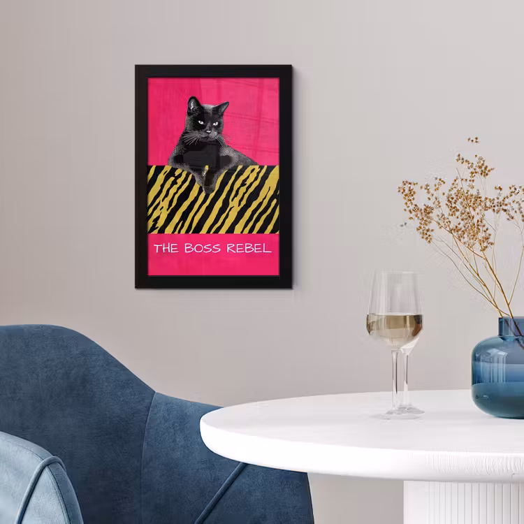 Poster met lijst - Kat - Baas - Roze - Tijgerprint — 2