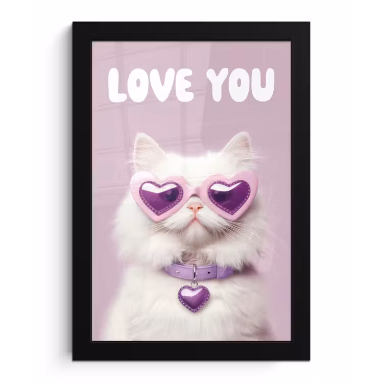 Poster met lijst - Kat - Love - Paars - Valentijn — 1