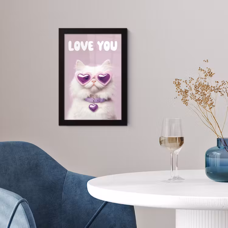 Poster met lijst - Kat - Love - Paars - Valentijn — 2