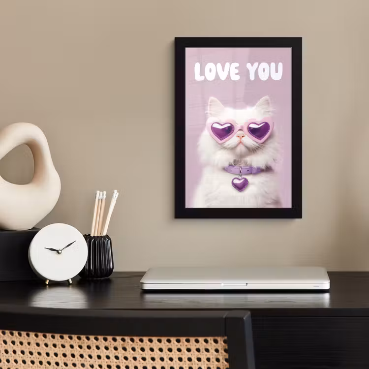 Poster met lijst - Kat - Love - Paars - Valentijn — 3