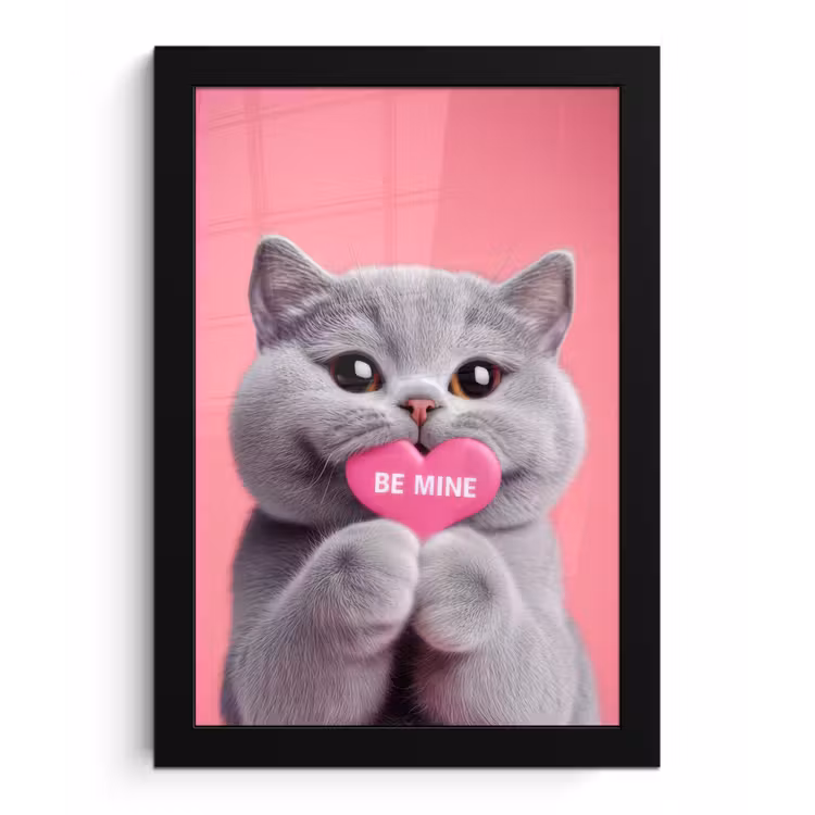 Poster met lijst - Kat - Valentijn - Roze - Liefde — 1