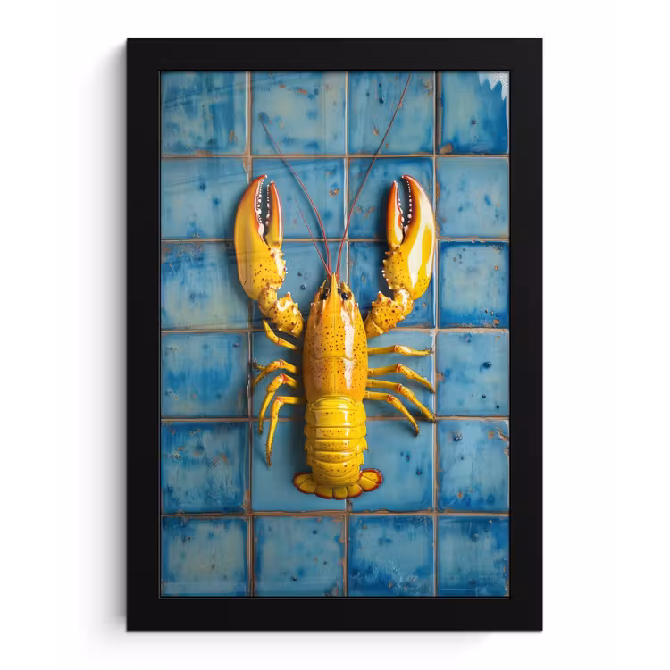 Poster met lijst - Kreeft - Geel - Blauw - Tegels — 1