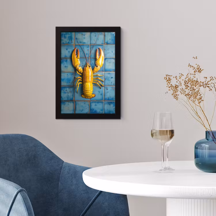 Poster met lijst - Kreeft - Geel - Blauw - Tegels — 2