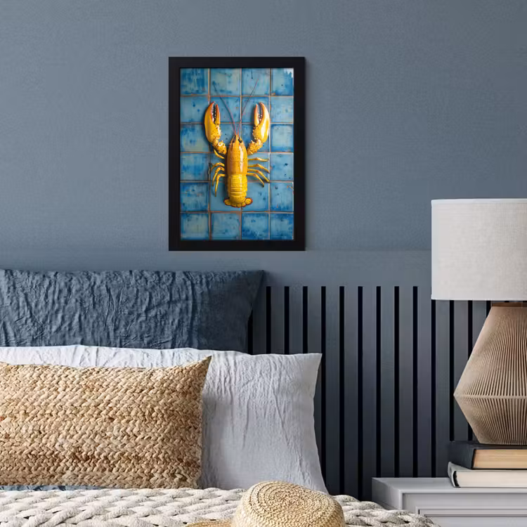 Poster met lijst - Kreeft - Geel - Blauw - Tegels — 4