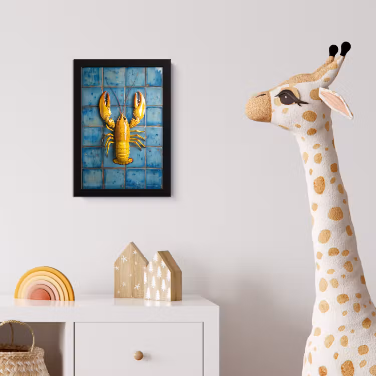 Poster met lijst - Kreeft - Geel - Blauw - Tegels — 5