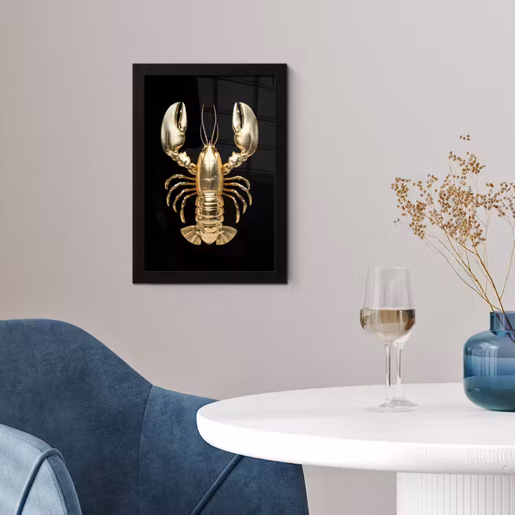 Poster met lijst - Kreeft - Goud - Textuur - Zwart — 2
