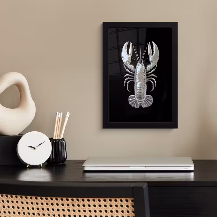 Poster met lijst - Kreeft - Zilver - Metallic - Luxe — 3