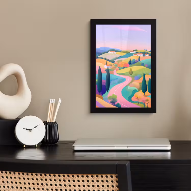 Poster met lijst - Landschap - Paars - Pastel - Huizen — 3