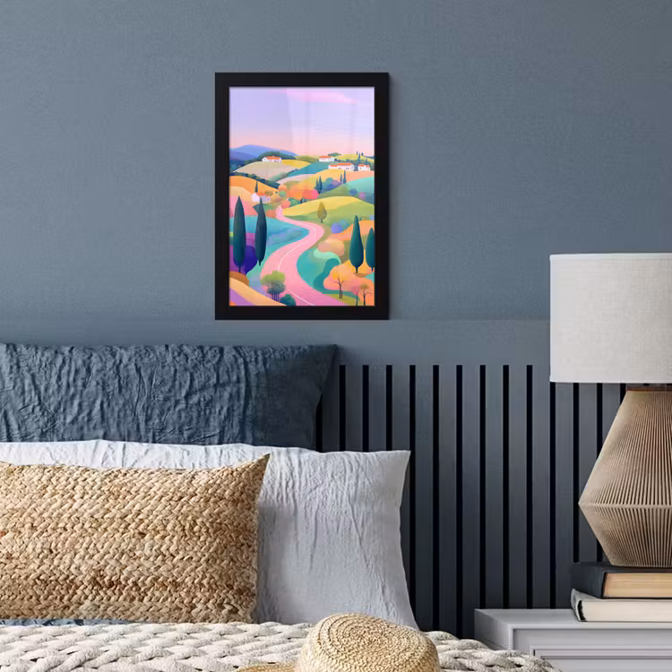 Poster met lijst - Landschap - Paars - Pastel - Huizen — 4