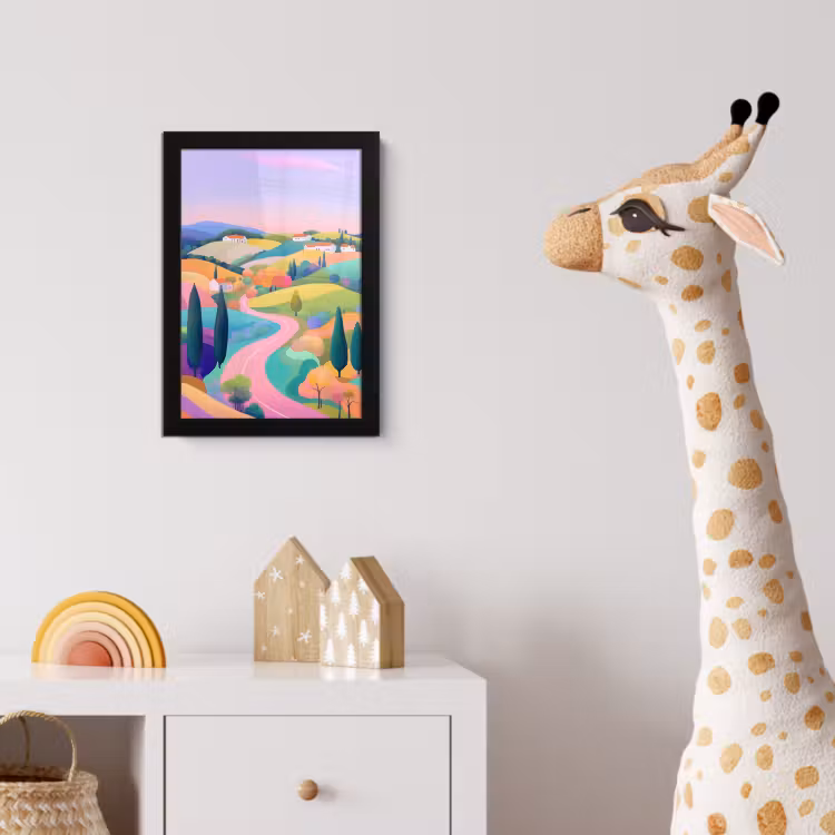 Poster met lijst - Landschap - Paars - Pastel - Huizen — 5