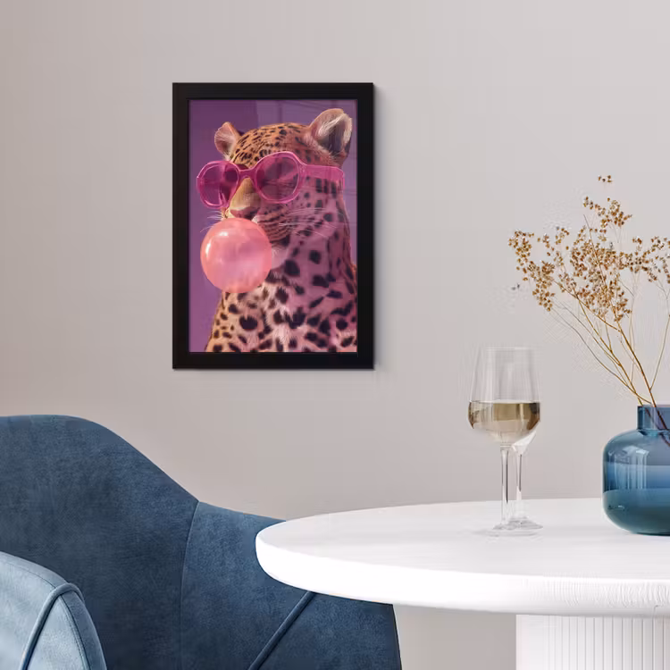 Poster met lijst - Panter - Zonnebril - Kauwgombel - Roze — 2