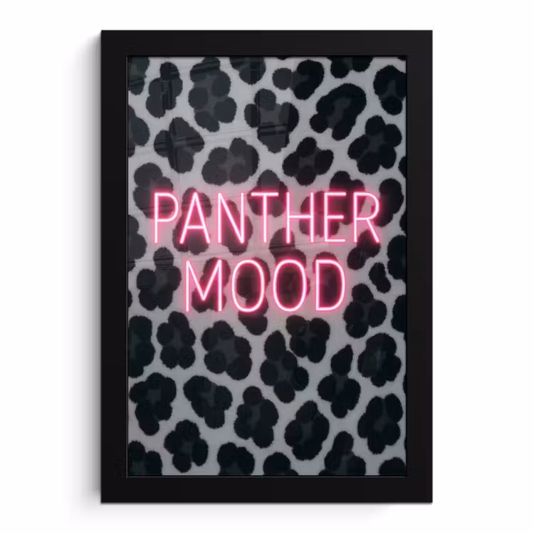 Poster met lijst - Panterprint - Zwart - Neonletters - Roze — 1