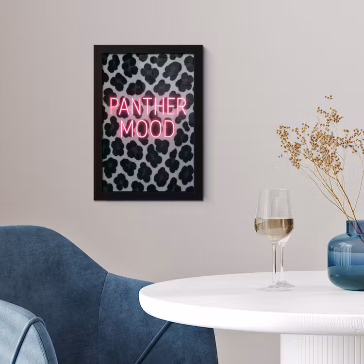 Poster met lijst - Panterprint - Zwart - Neonletters - Roze — 2