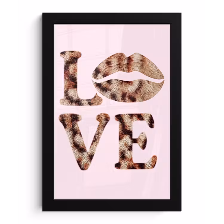 Poster met lijst - Tekst - Love - Pantervacht - Lichtroze — 1