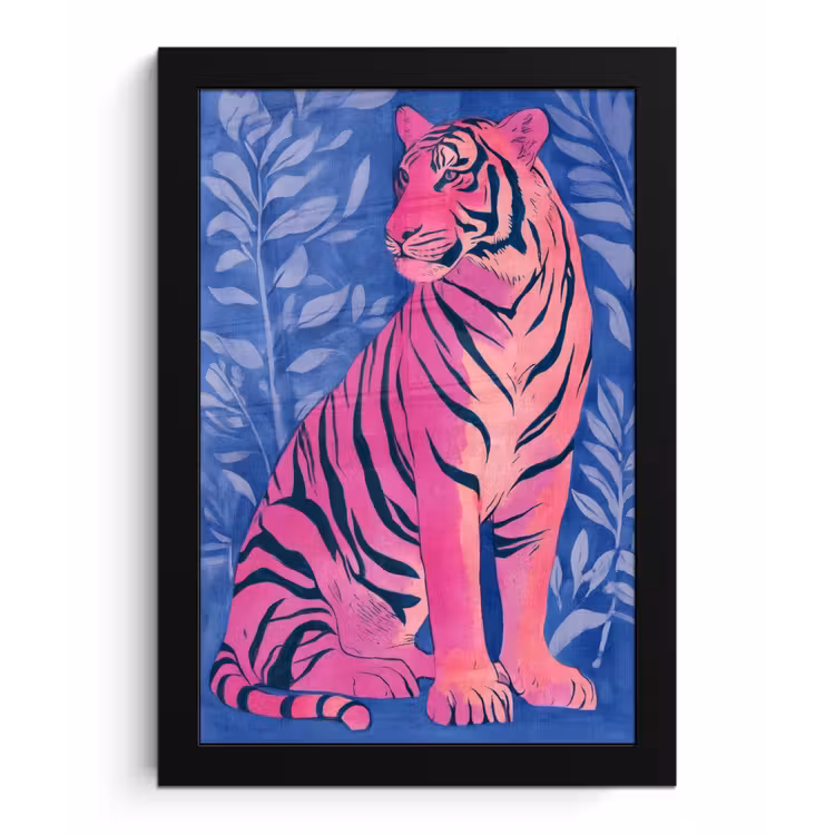 Poster met lijst - Tijger - Roze - Bladeren - Jungle — 1