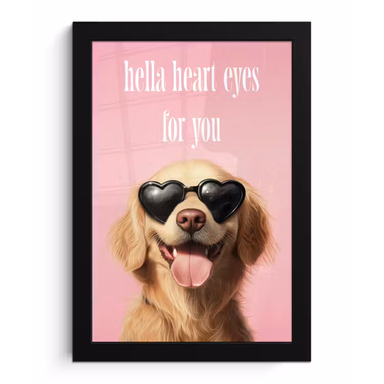 Poster met lijst - Zonnebril - Hartjes - Hond - Valentijn — 1