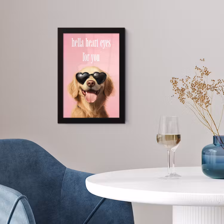 Poster met lijst - Zonnebril - Hartjes - Hond - Valentijn — 2