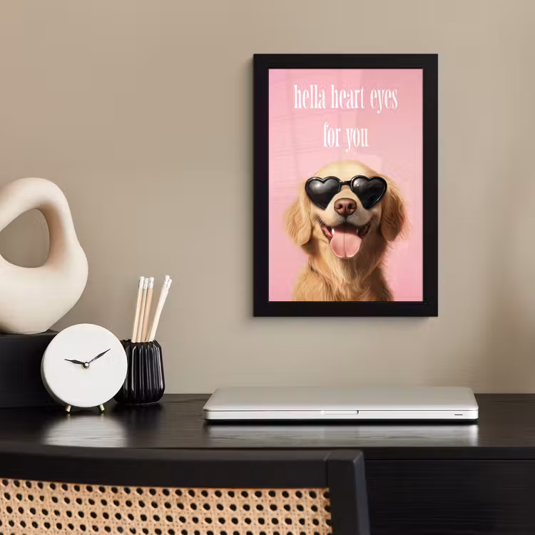 Poster met lijst - Zonnebril - Hartjes - Hond - Valentijn — 3