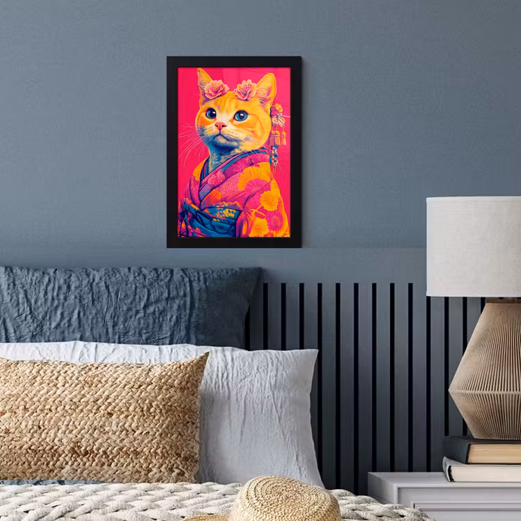 Poster met lijst - Kat - Kimono - Bloemen - Roze — 4