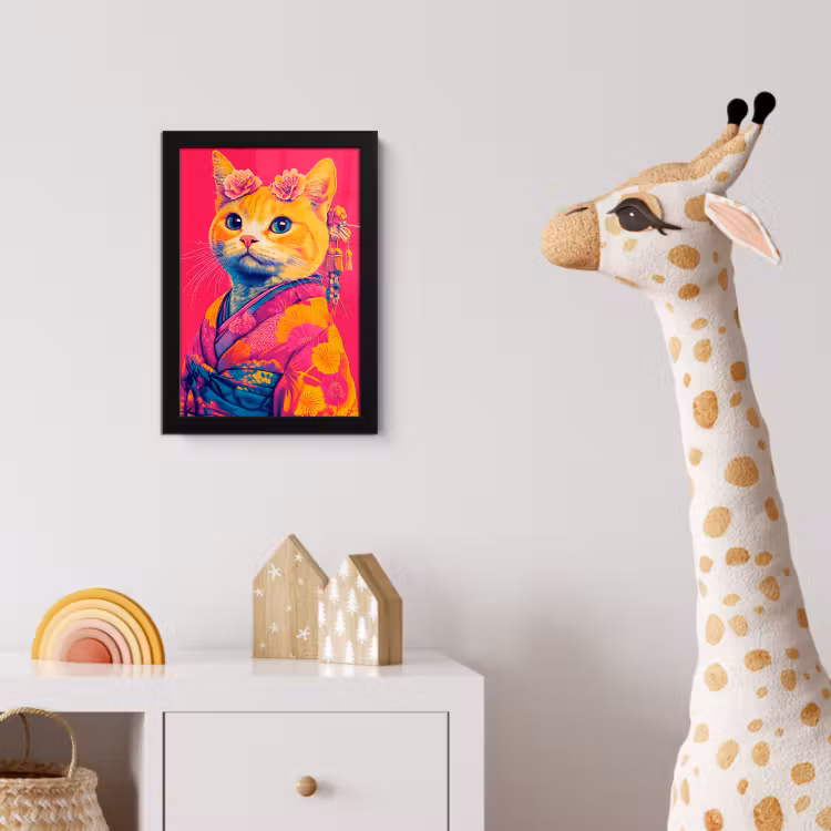 Poster met lijst - Kat - Kimono - Bloemen - Roze — 5