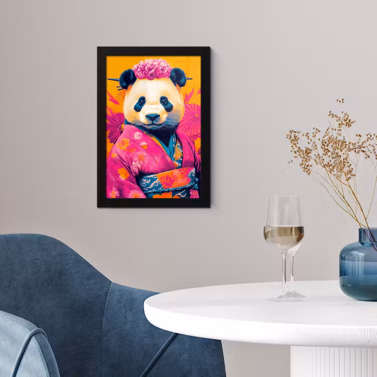 Poster met lijst - Kimono - Roze - Panda - Bloemenkroon — 2