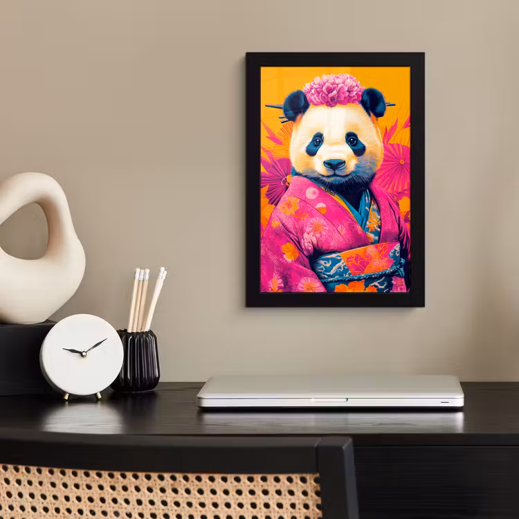 Poster met lijst - Kimono - Roze - Panda - Bloemenkroon — 3