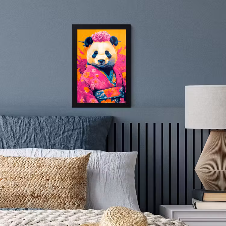 Poster met lijst - Kimono - Roze - Panda - Bloemenkroon — 4