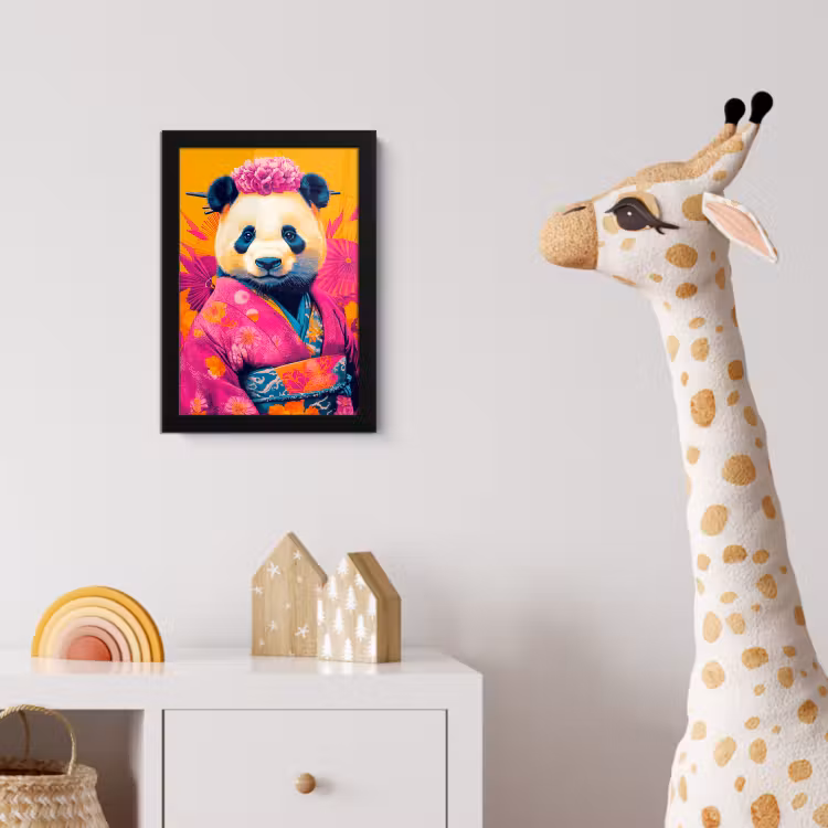Poster met lijst - Kimono - Roze - Panda - Bloemenkroon — 5