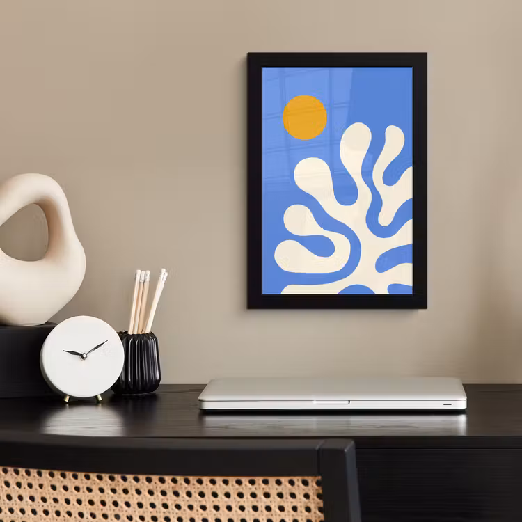 Poster met lijst - Minimalistisch - Organisch patroon - Blauw — 3