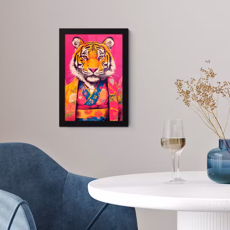 Poster met lijst - Tijger - Kimono - Planten - Roze — 2