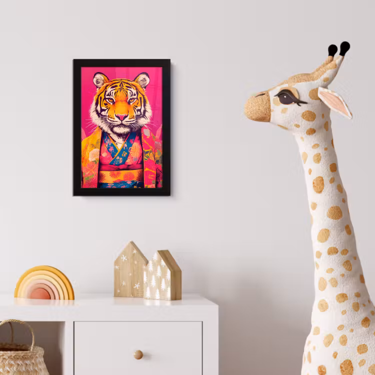 Poster met lijst - Tijger - Kimono - Planten - Roze — 5