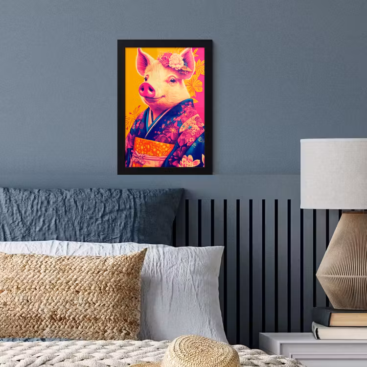 Poster met lijst - Varken - Bloemkroon - Kimono - Abstract — 4