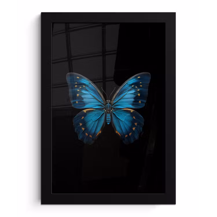 Poster met lijst - Vlinder - Blauw - Contrast — 1