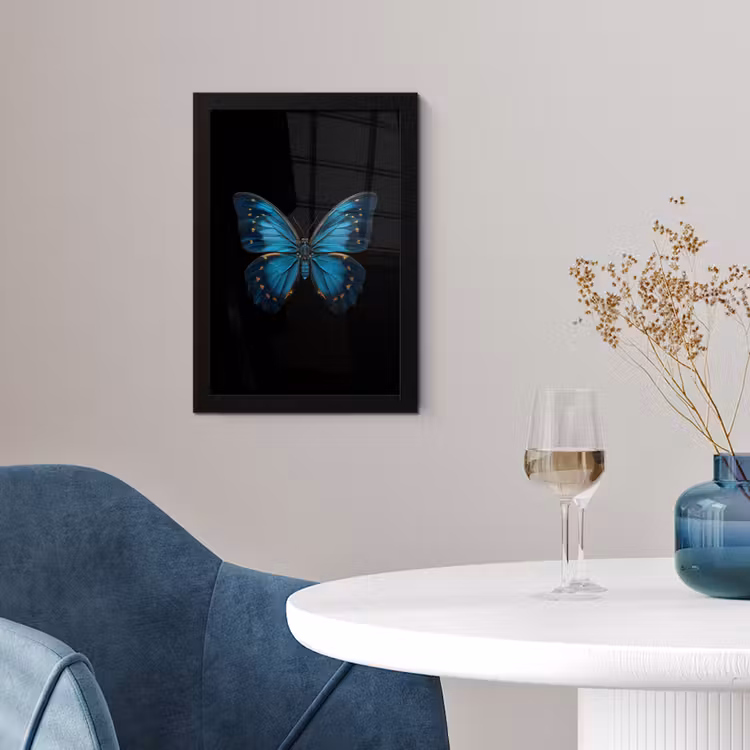 Poster met lijst - Vlinder - Blauw - Contrast — 2