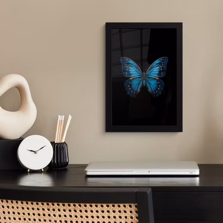 Poster met lijst - Vlinder - Blauw - Contrast — 3