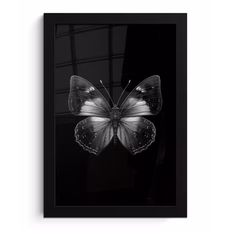 Poster met lijst - Vlinder - Grijs - Mysterieus — 1