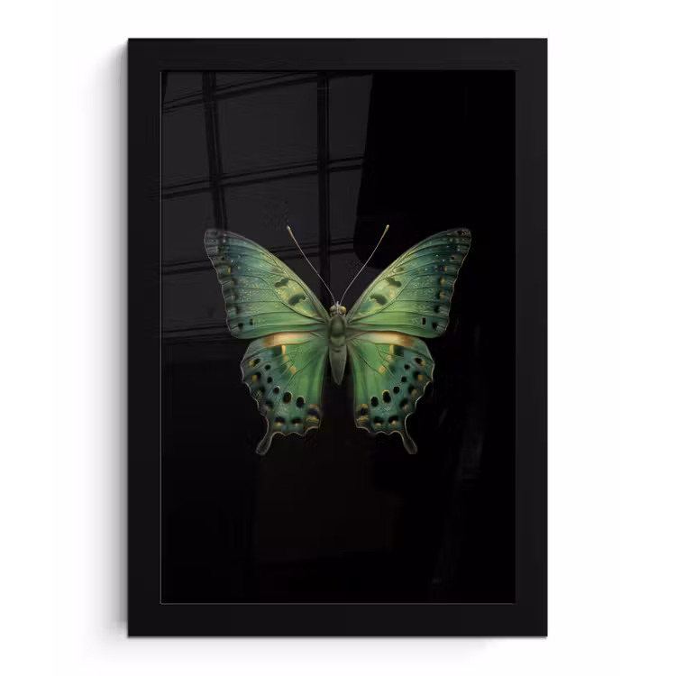 Poster met lijst - Vlinder - Groen - Diepte — 1