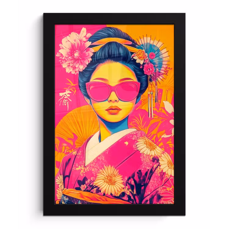 Poster met lijst - Vrouw - Zonnebril - Abstract - Oranje — 1