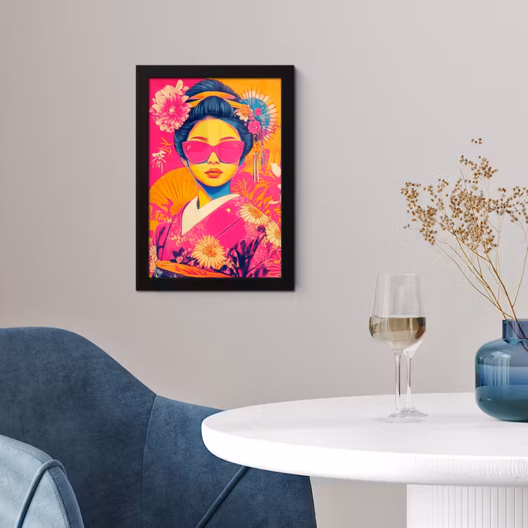 Poster met lijst - Vrouw - Zonnebril - Abstract - Oranje — 2