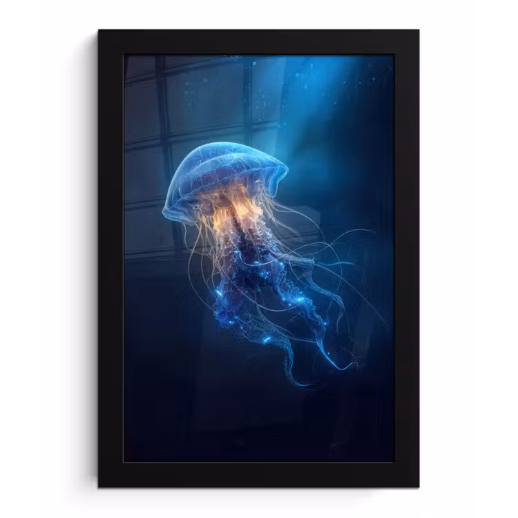 Poster met lijst - Kwal - Lichtgevend - Tentakels - Blauw — 1