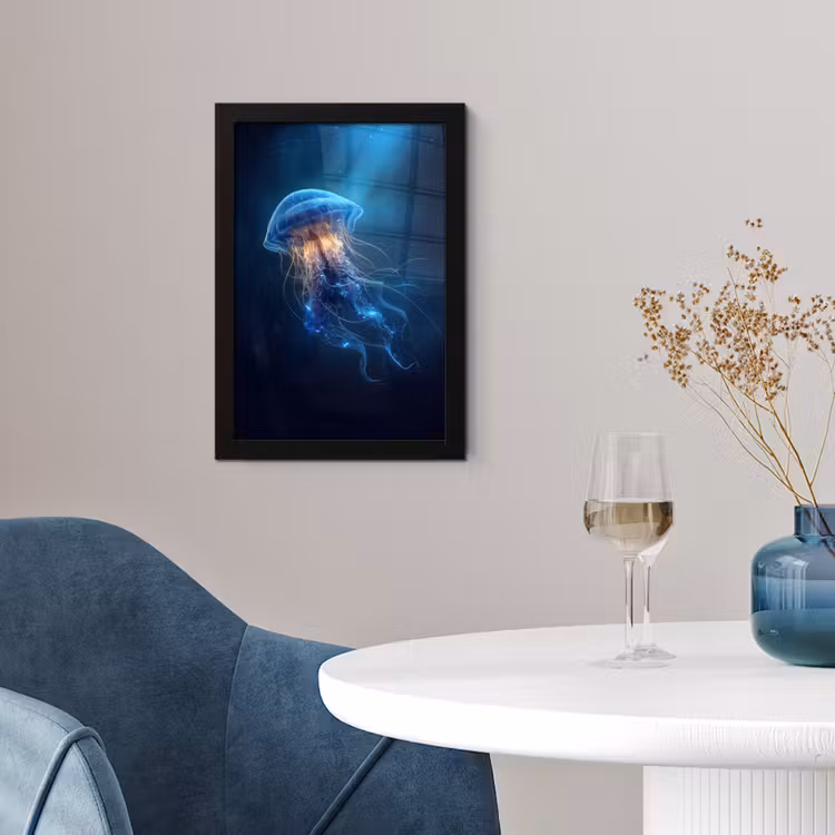 Poster met lijst - Kwal - Lichtgevend - Tentakels - Blauw — 2