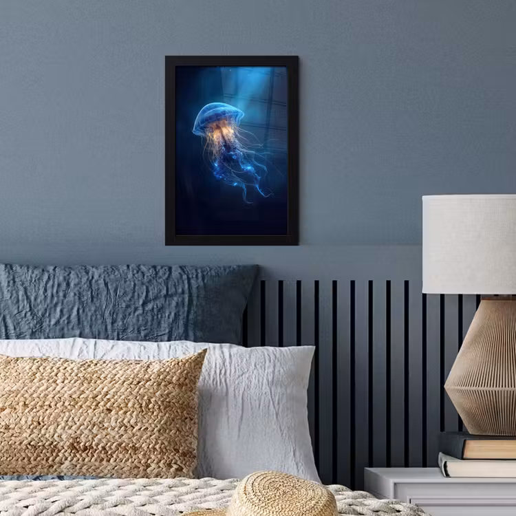 Poster met lijst - Kwal - Lichtgevend - Tentakels - Blauw — 4