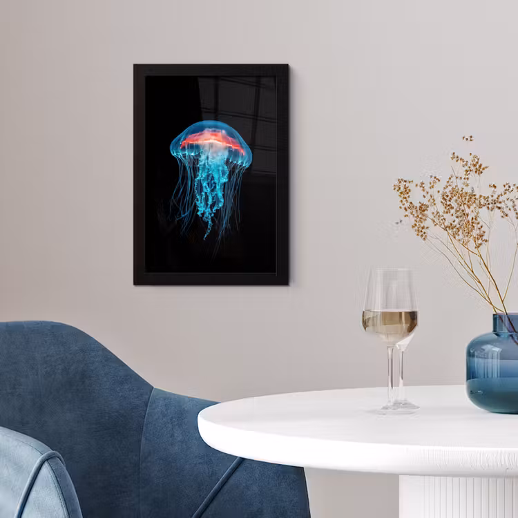 Poster met lijst - Kwal - Tentakels - Blauw - Licht — 2