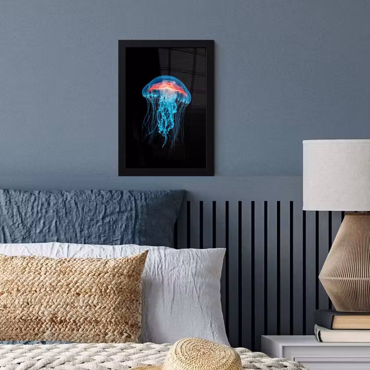 Poster met lijst - Kwal - Tentakels - Blauw - Licht — 4