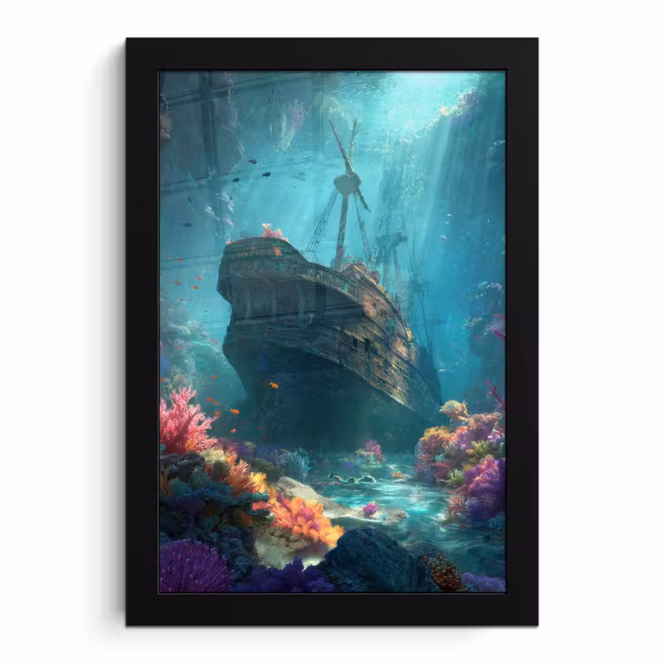 Poster met lijst - Schip - Hout - Koraalriffen - Zonlicht — 1