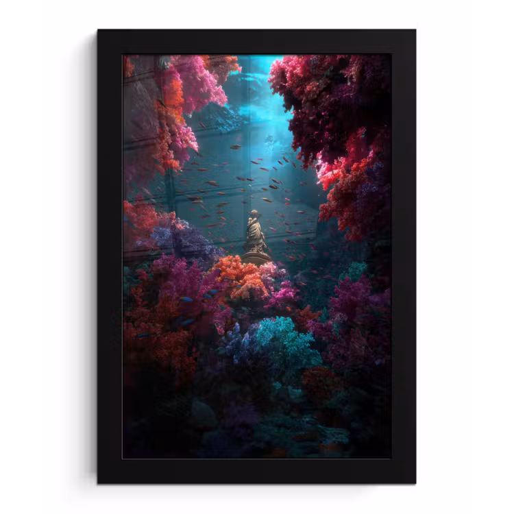 Poster met lijst - Standbeeld - Zeebodem - Koraal - Kleurrijk — 1